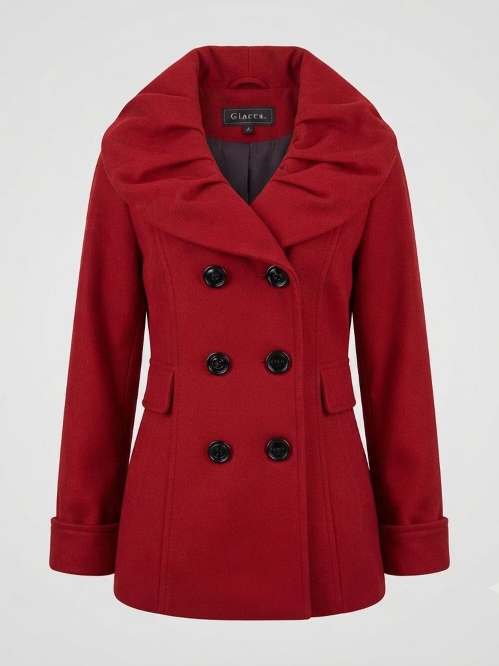 Giacca Gallery Company Red Wool Blend Oversized Collar Peacoat Jacket Size L